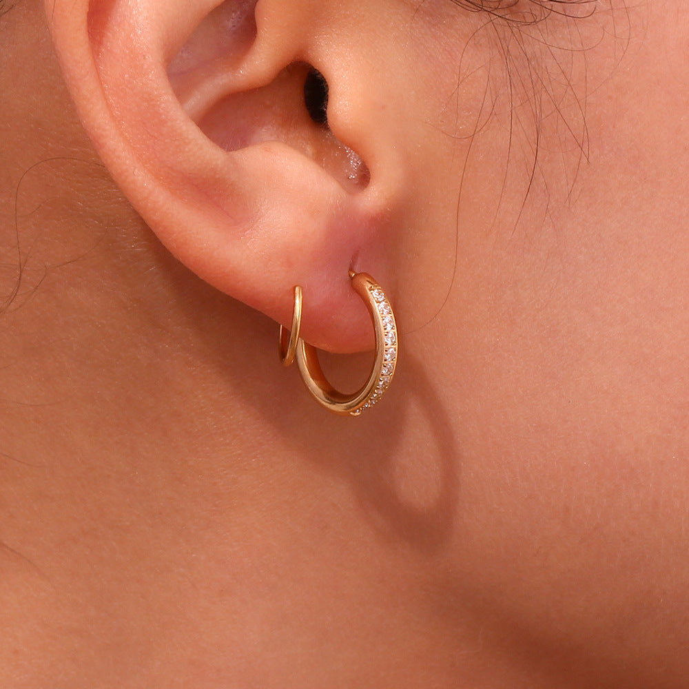 14K Gold Diamond-Encrusted Spiral Stud Earrings