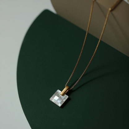 14K Gold Mother of Pearl Square Pendant Necklace