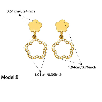 18K Gold Plated Floral Zirconia Bead Necklace & Bracelet Set with Geometric Earrings & Rings Jewelry Set