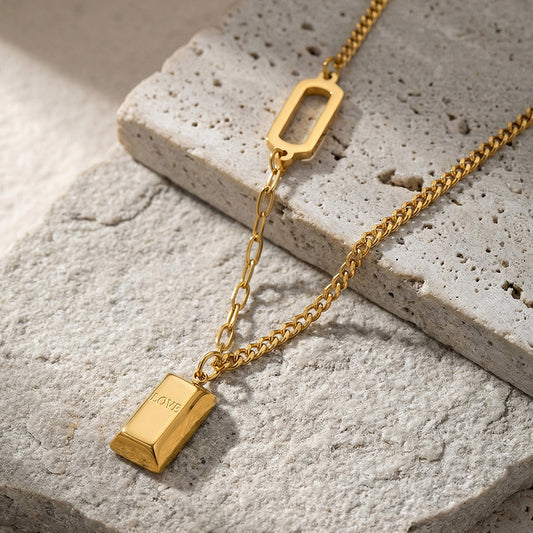14k gold mini gold bar necklace