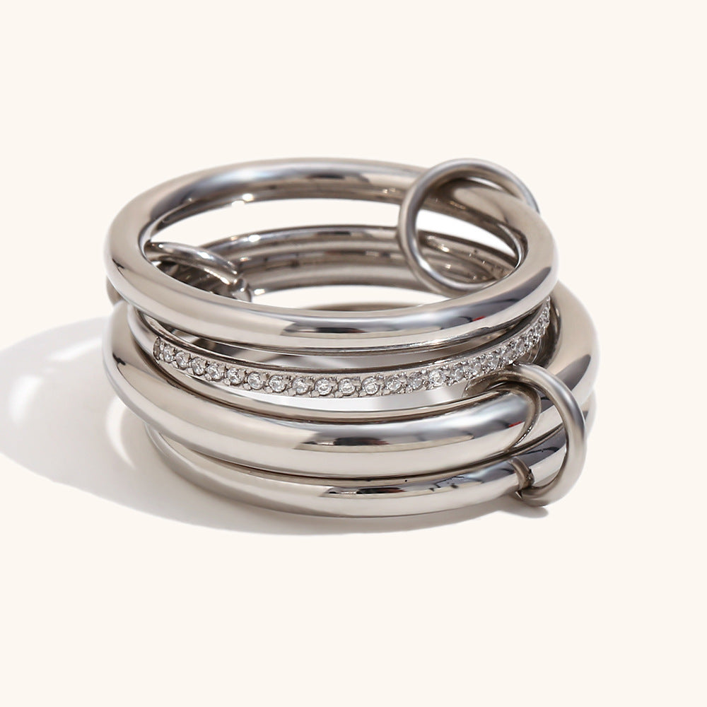 14K Gold Multi-layer Two-color Diamond Ring