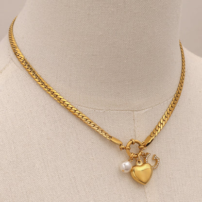 14k gold diamond heart pendant necklace letter clavicle chain