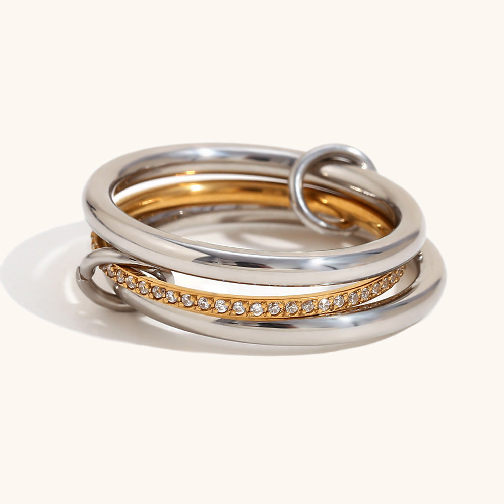 14K Gold Multi-layer Two-color Diamond Ring