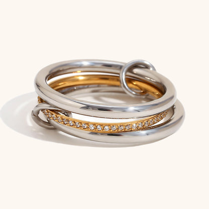 14K Gold Multi-layer Two-color Diamond Ring