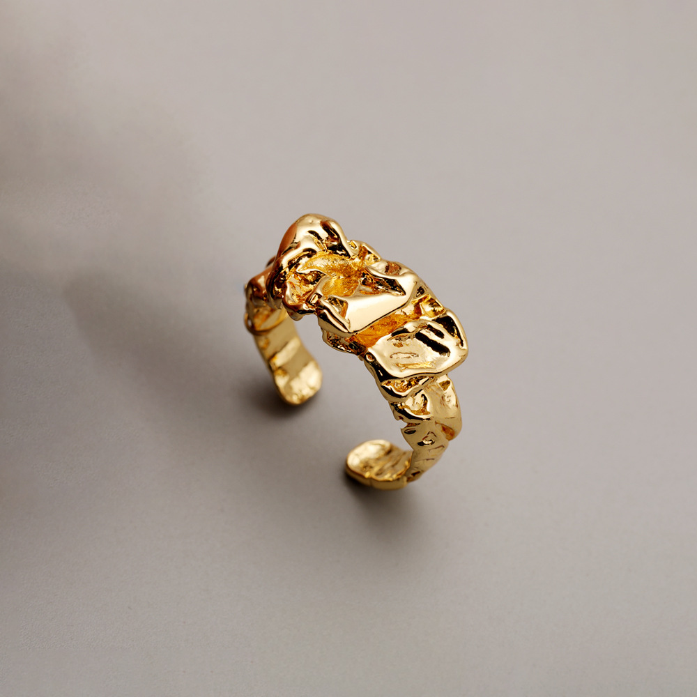 14K Gold  Irregular Lava Open Ring