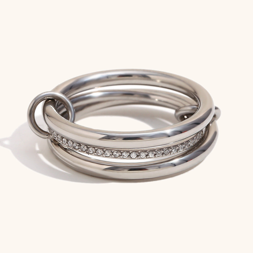 14K Gold Multi-layer Two-color Diamond Ring
