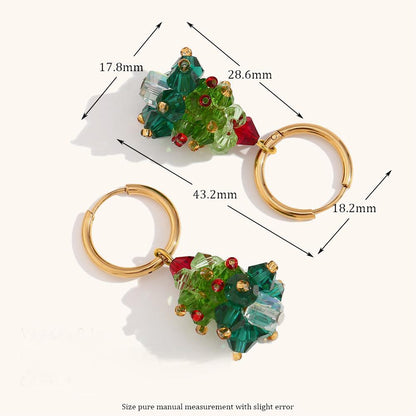 14k gold crystal Christmas tree earrings festive atmosphere necklace
