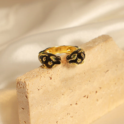 Black Panther Diamond Enamel Open Ring
