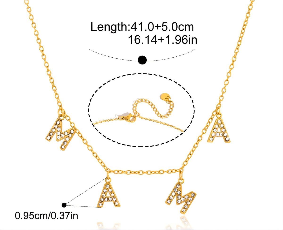 MAMA Diamond Letter Necklace – 18K Gold Plated Moissanite Mother's Day Gift