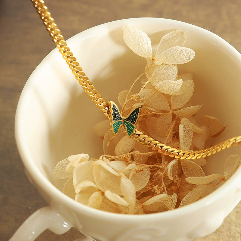 14K Gold Drip Butterfly Chain Bracelet & Anklet Jewelry Set