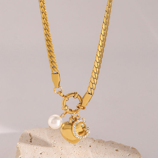 14k gold diamond heart pendant necklace letter clavicle chain