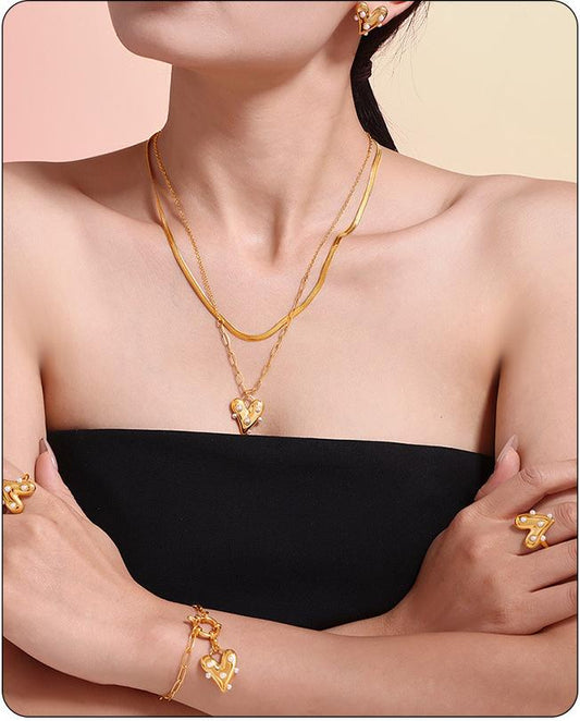 18K gold-plated pearl heart jewelry set