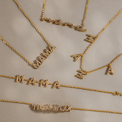MAMA Diamond Letter Necklace – 18K Gold Plated Moissanite Mother's Day Gift