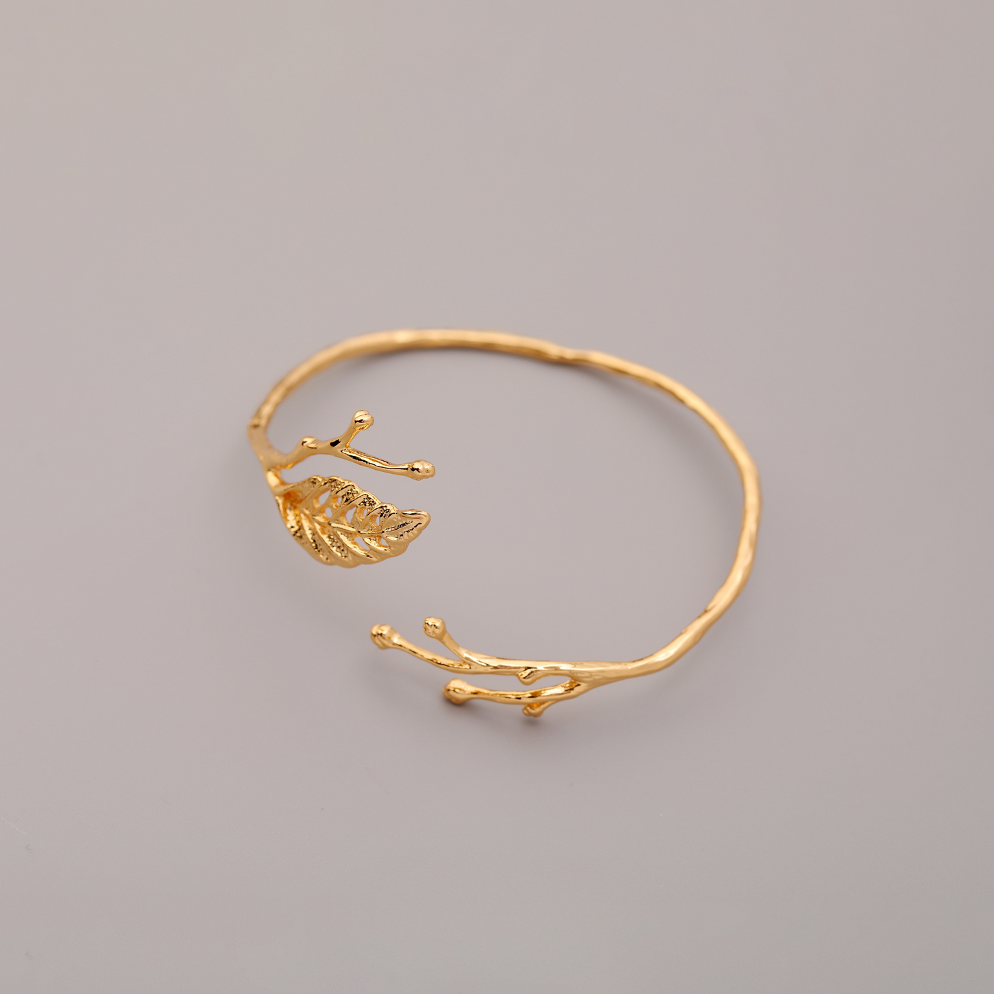 14K Gold Leaf Branch Open Cuff Bracelet
