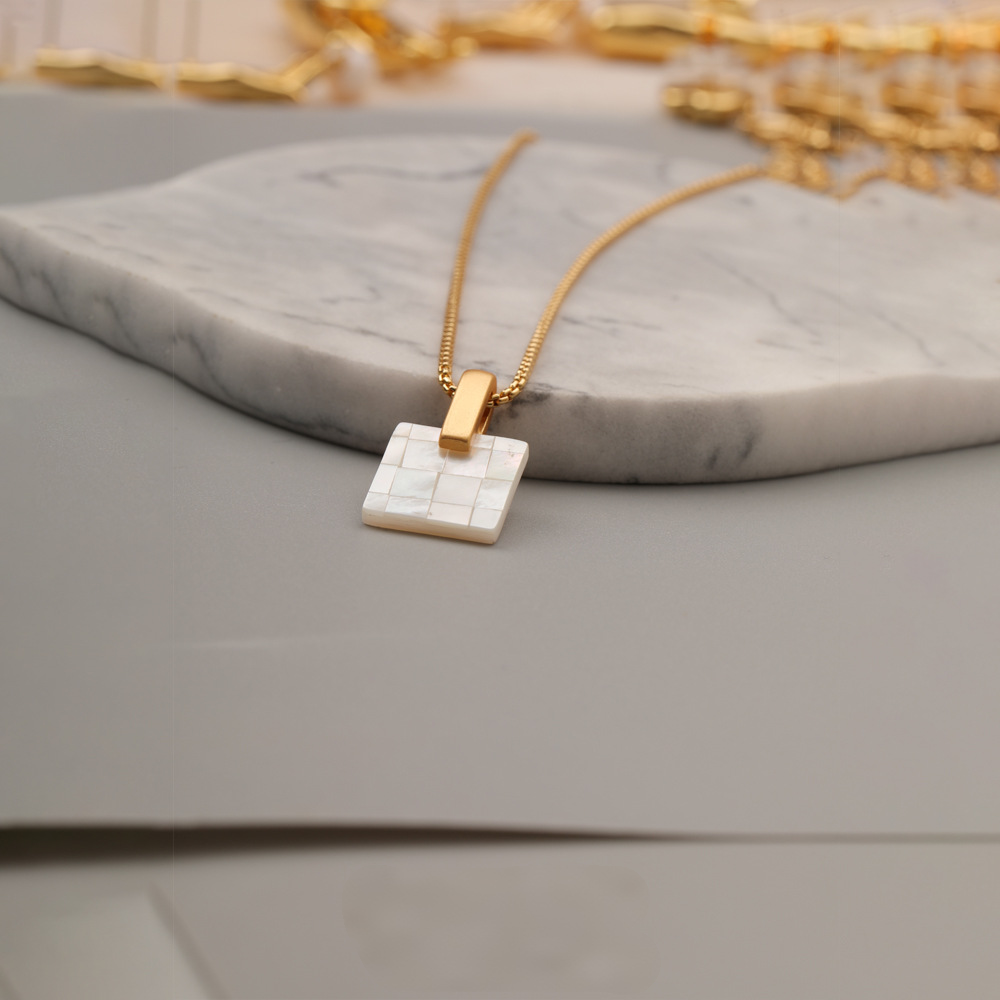 14K Gold Mother of Pearl Square Pendant Necklace