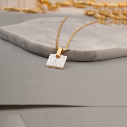 14K Gold Mother of Pearl Square Pendant Necklace