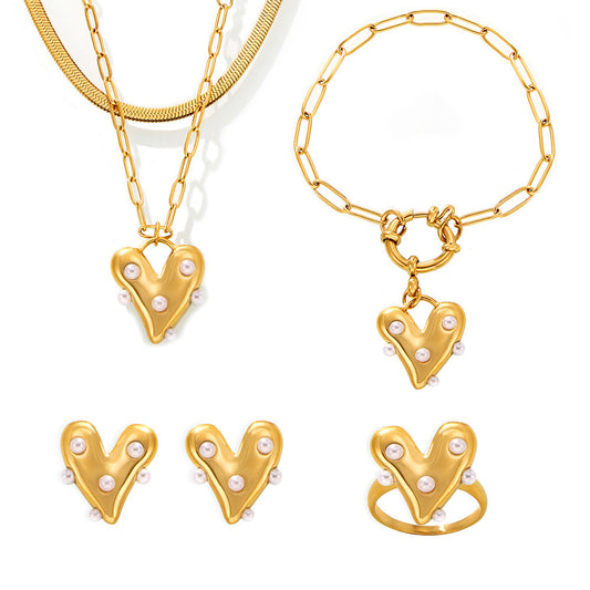 18K gold-plated pearl heart jewelry set