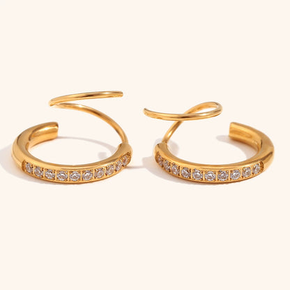 14K Gold Diamond-Encrusted Spiral Stud Earrings