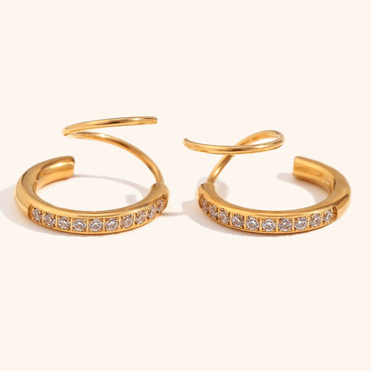 14K Gold Diamond-Encrusted Spiral Stud Earrings