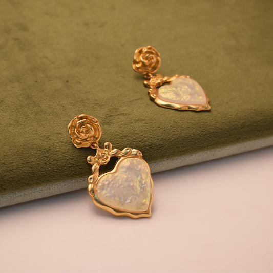 Iridescent Heart Rosette Earrings