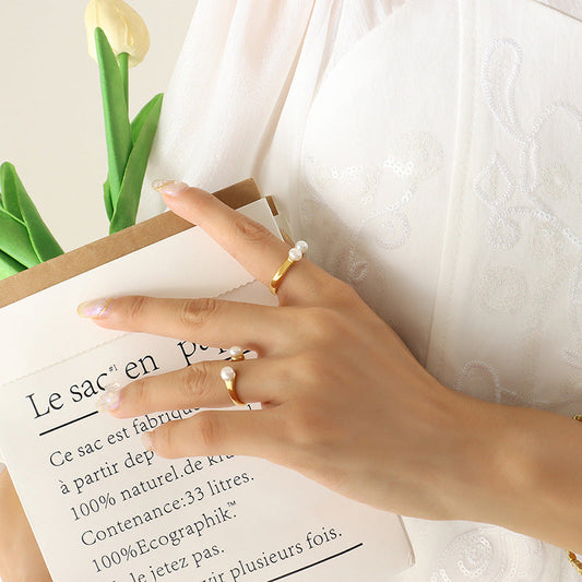 Lumière Pearl 18K Gold Open U-Ring