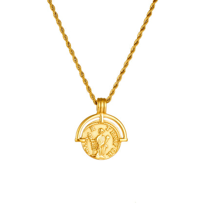 Gold Roman Arc Pendant Necklace – Ancient-Inspired, Adjustable Rope Chain