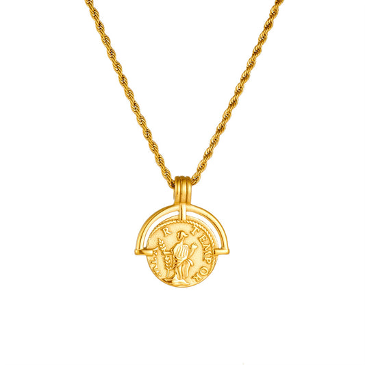 Gold Roman Arc Pendant Necklace – Ancient-Inspired, Adjustable Rope Chain