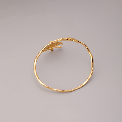 14K Gold Leaf Branch Open Cuff Bracelet