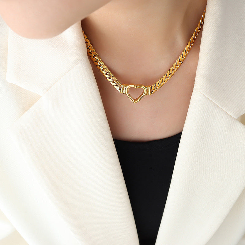 14k gold heart-shaped snake bone chain