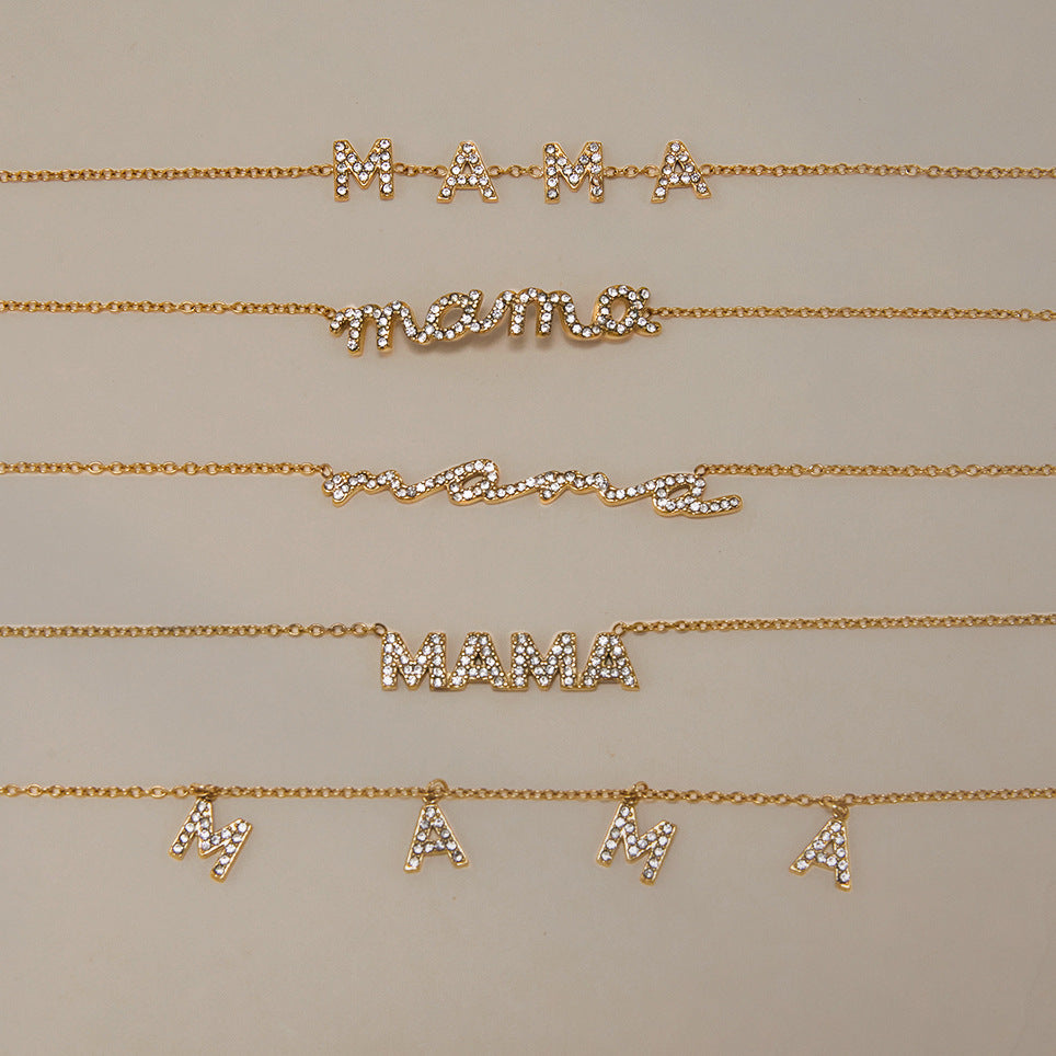 MAMA Diamond Letter Necklace – 18K Gold Plated Moissanite Mother's Day Gift