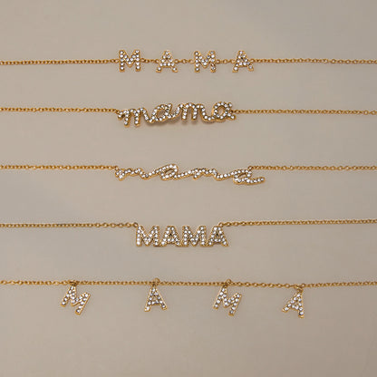 MAMA Diamond Letter Necklace – 18K Gold Plated Moissanite Mother's Day Gift