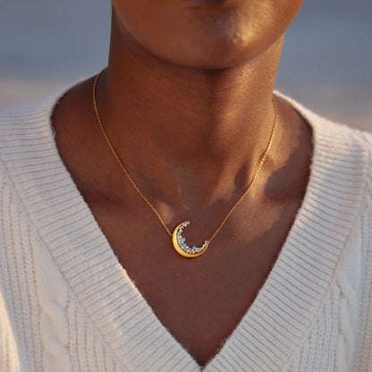 18K Gold Blue Glow Moonstone Zircon Necklace