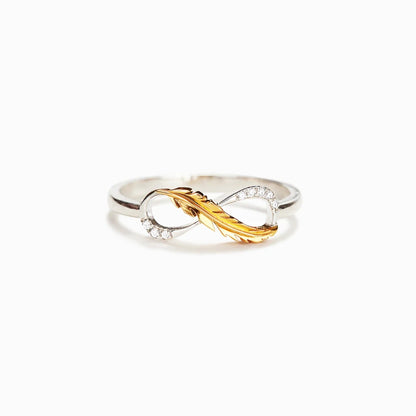 Gold Two-Tone Feather Crystal Ring