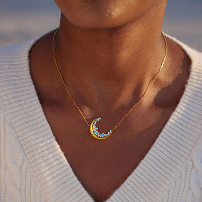 18K Gold Blue Glow Moonstone Zircon Necklace