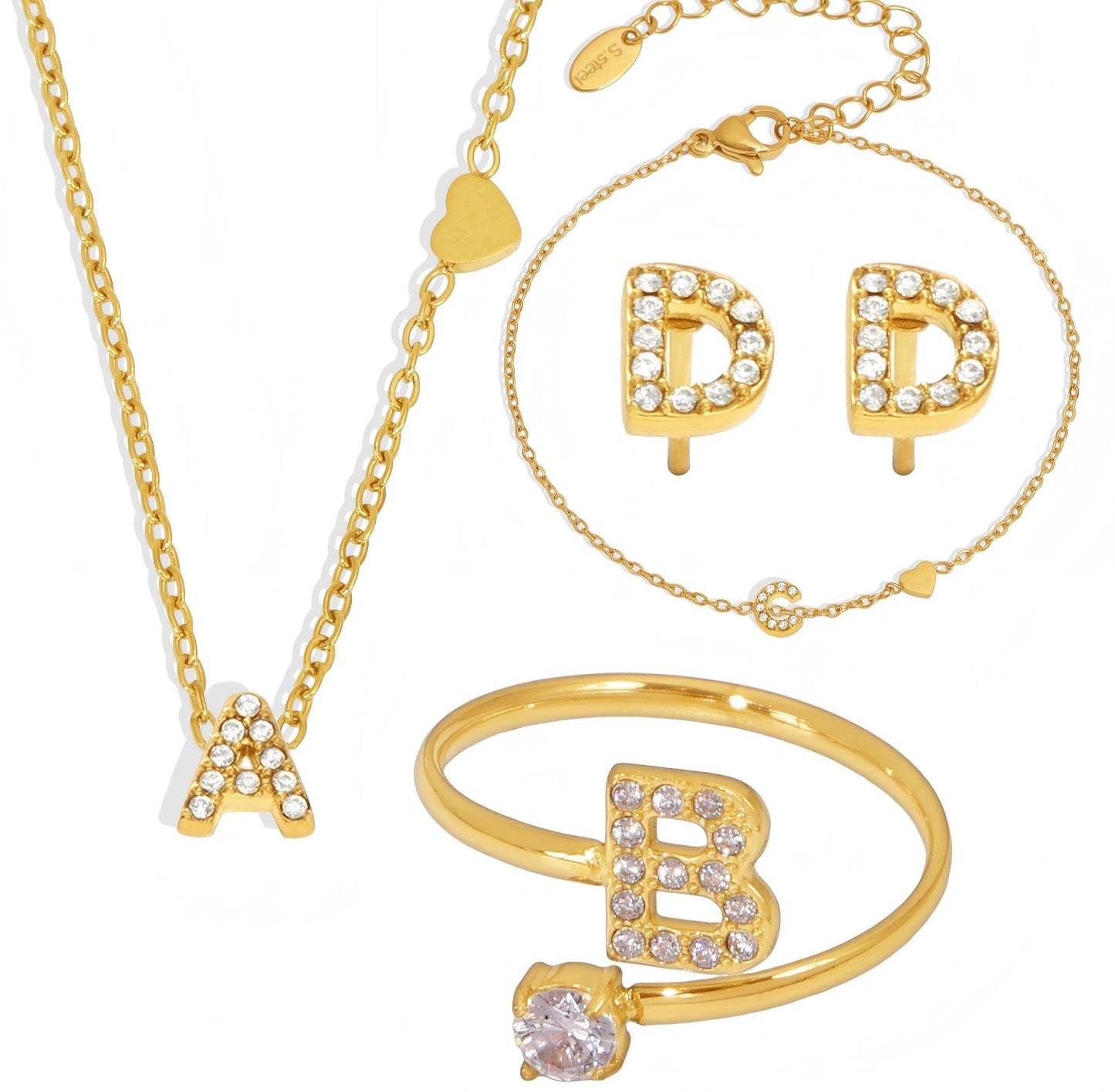 14K Gold Diamond Alphabet Jewelry Set