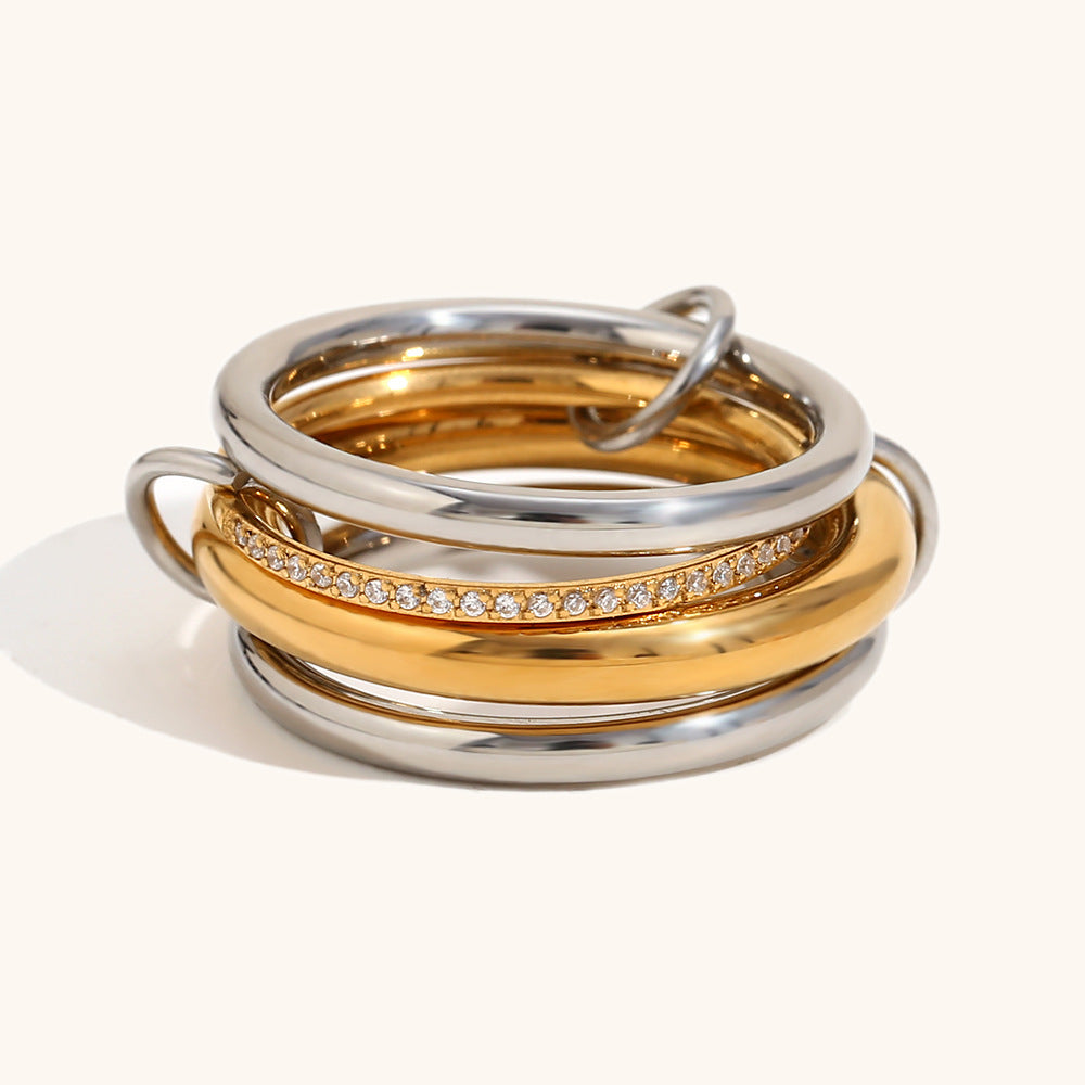 14K Gold Multi-layer Two-color Diamond Ring
