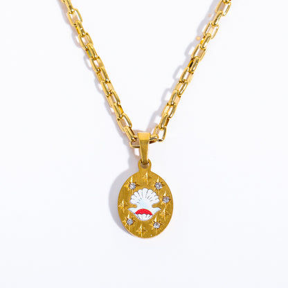 14K gold hand-painted pattern pendant