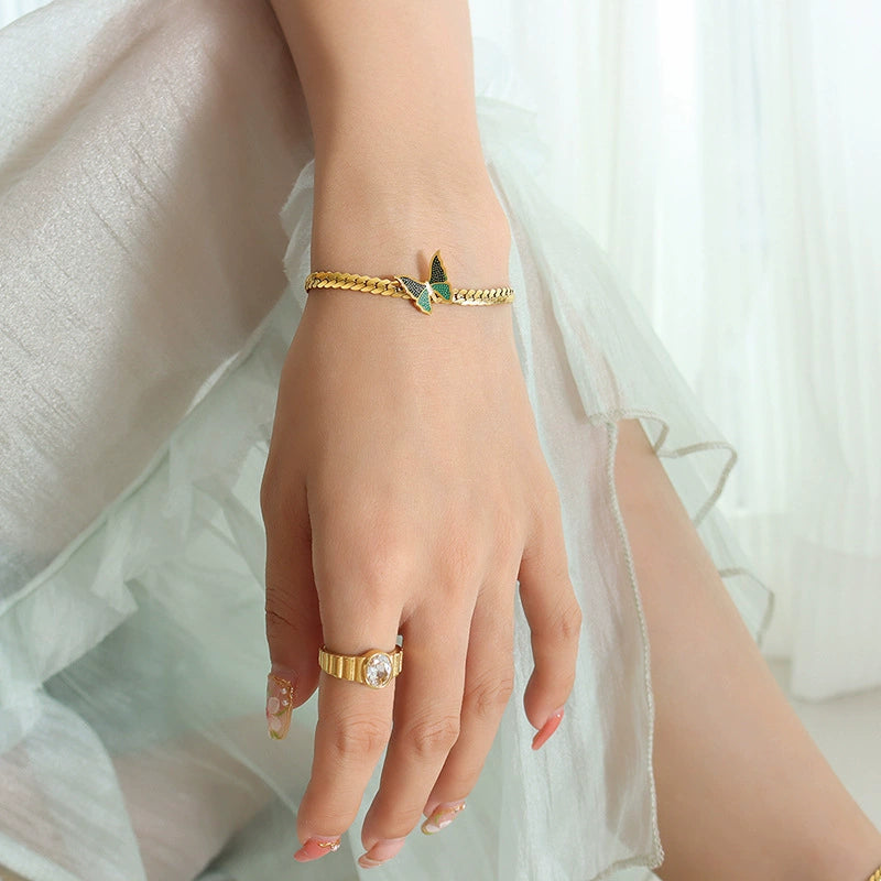 14K Gold Drip Butterfly Chain Bracelet & Anklet Jewelry Set