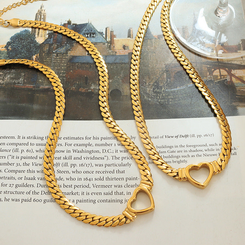14k gold heart-shaped snake bone chain