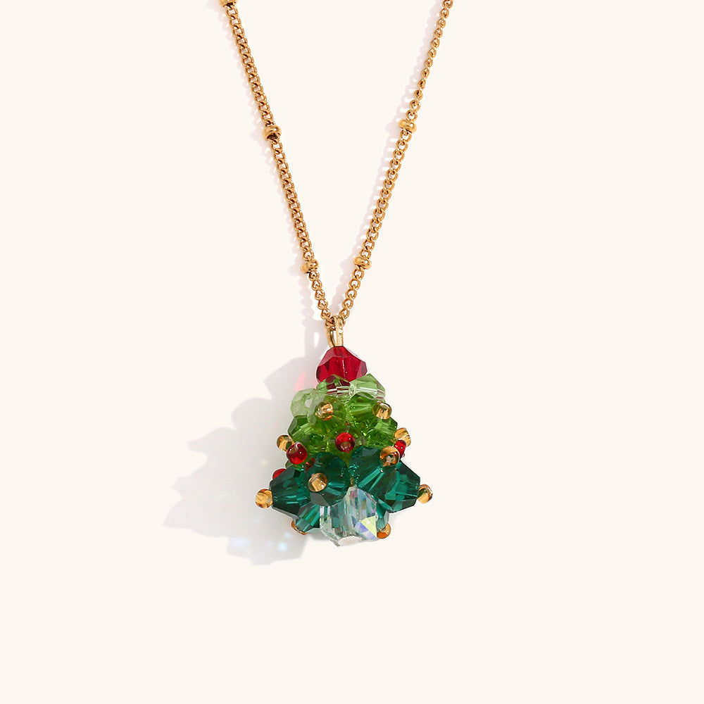 14k gold crystal Christmas tree earrings festive atmosphere necklace