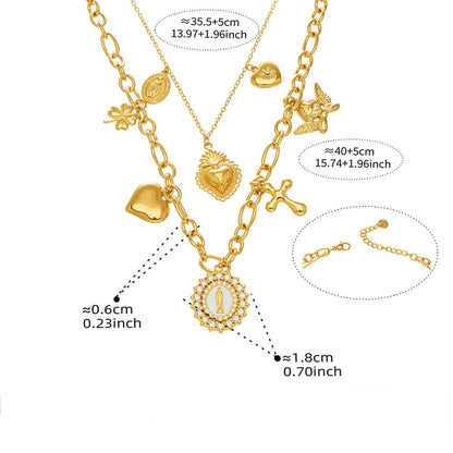 Oil Drip Goddess Round Pendant with Multiple Cross Charms Choker Necklace