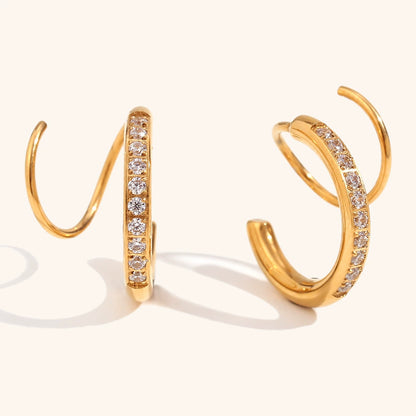 14K Gold Diamond-Encrusted Spiral Stud Earrings