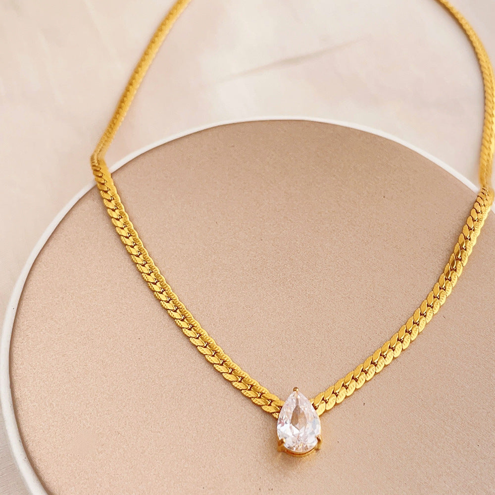14k gold diamond heart-shaped snake bone chain