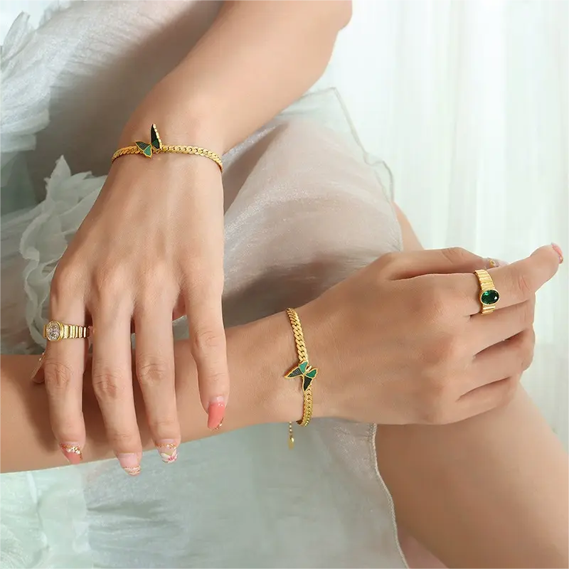 14K Gold Drip Butterfly Chain Bracelet & Anklet Jewelry Set