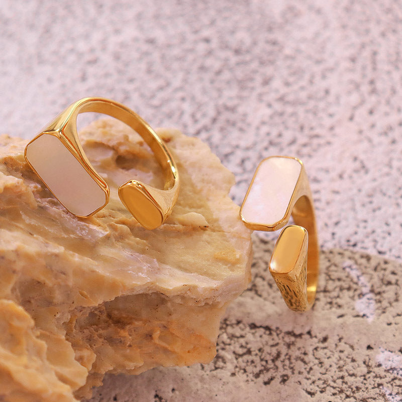 14K GOLD White Seashell Open Ring