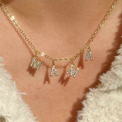 MAMA Diamond Letter Necklace – 18K Gold Plated Moissanite Mother's Day Gift