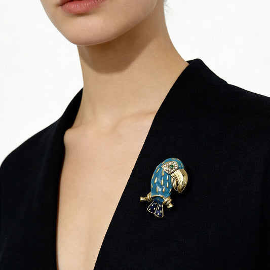 Antique Enamel Parrot Brooch