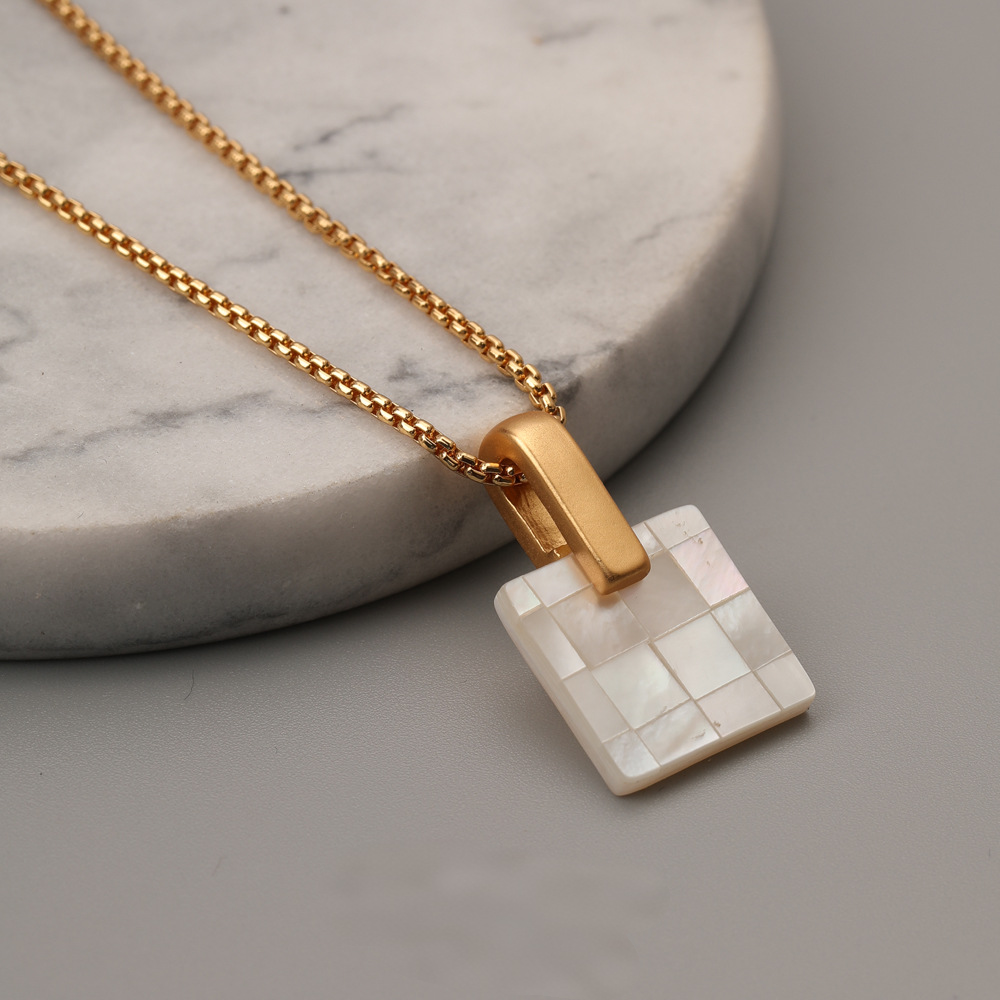 14K Gold Mother of Pearl Square Pendant Necklace