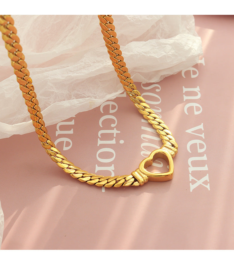14k gold heart-shaped snake bone chain