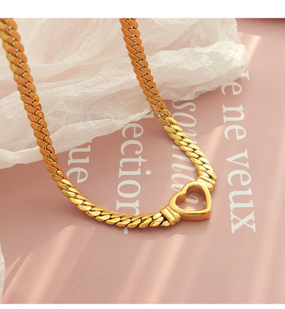 14k gold heart-shaped snake bone chain
